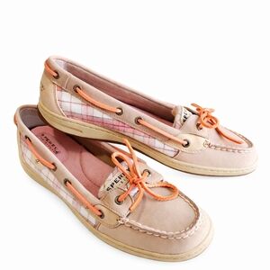 🏵 Sperry Top - Sider Women's Boat Shoes Sz.10 Plaid +Leather Nautical Preppy
